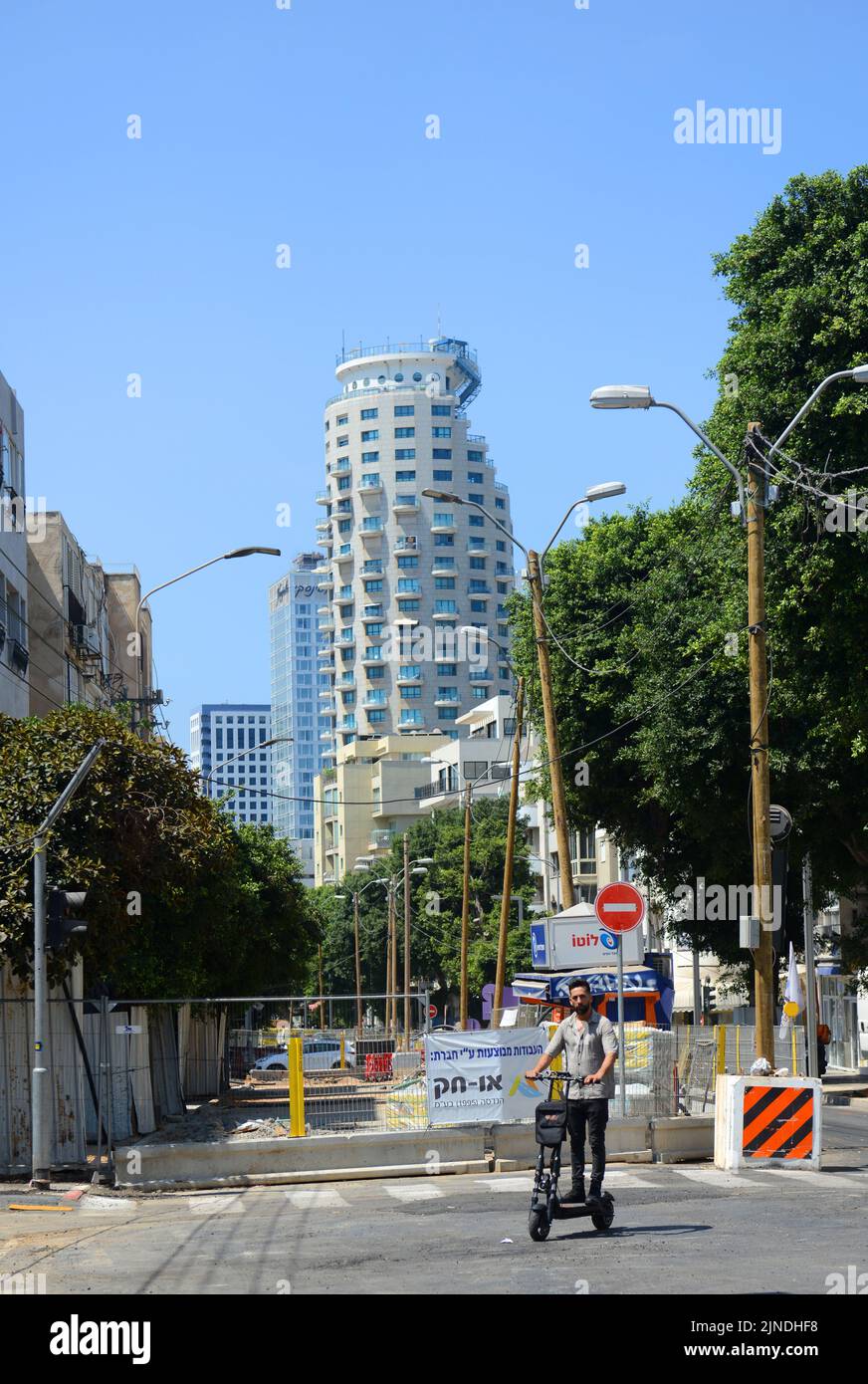 Construction of the Light Rail Purple line on Ben Yehuda street in Tel-Aviv, Israel. Stock Photo