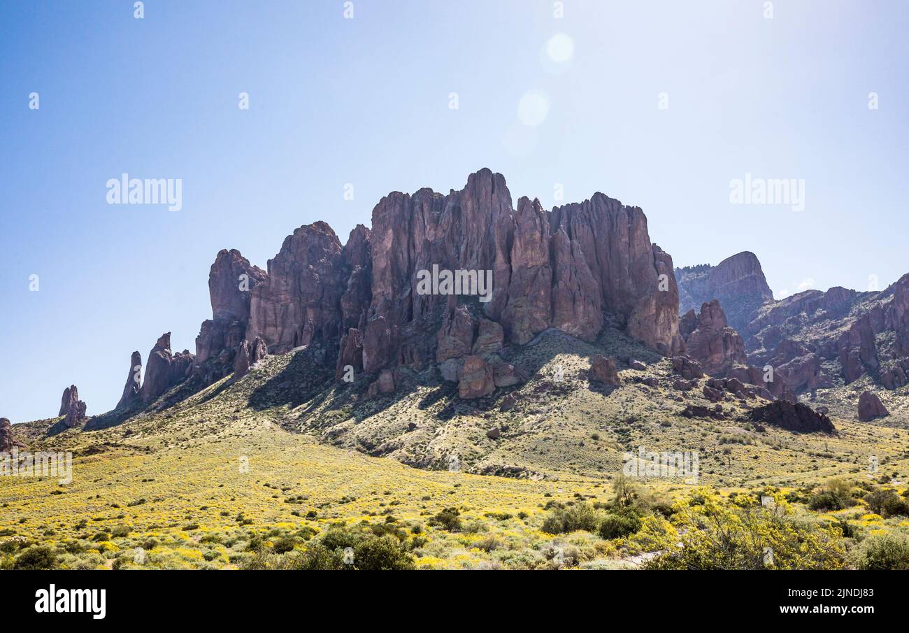 Steep rock formations in Lost Dutchman State Park, Arizona, USA. Stock Photo