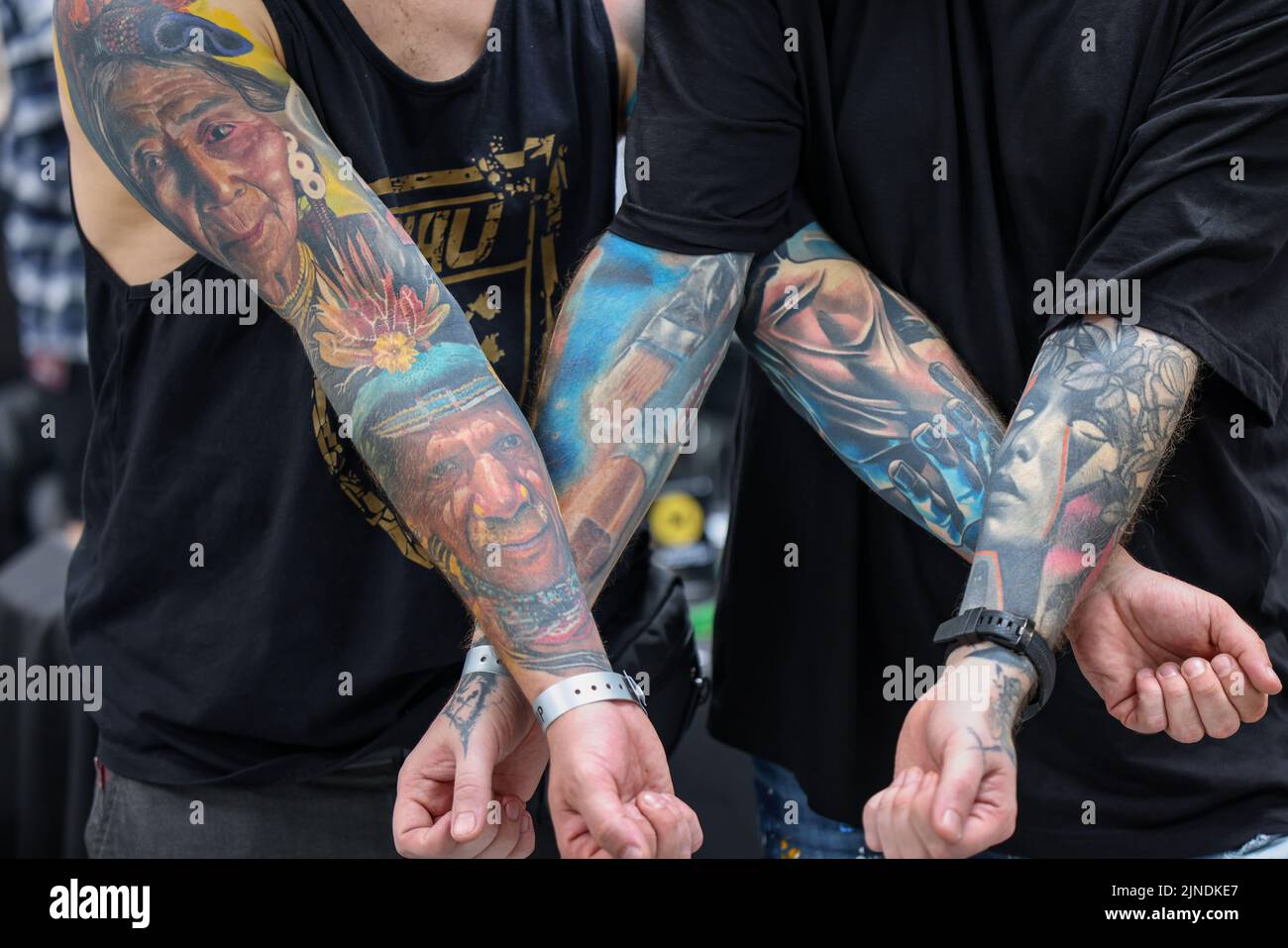 Krakow, Poland -  June 11, 2022: Unidentified  participant at 15th Tattoofest Convention in Cracow. One of the most prestigious tattoo festivals. Stock Photo