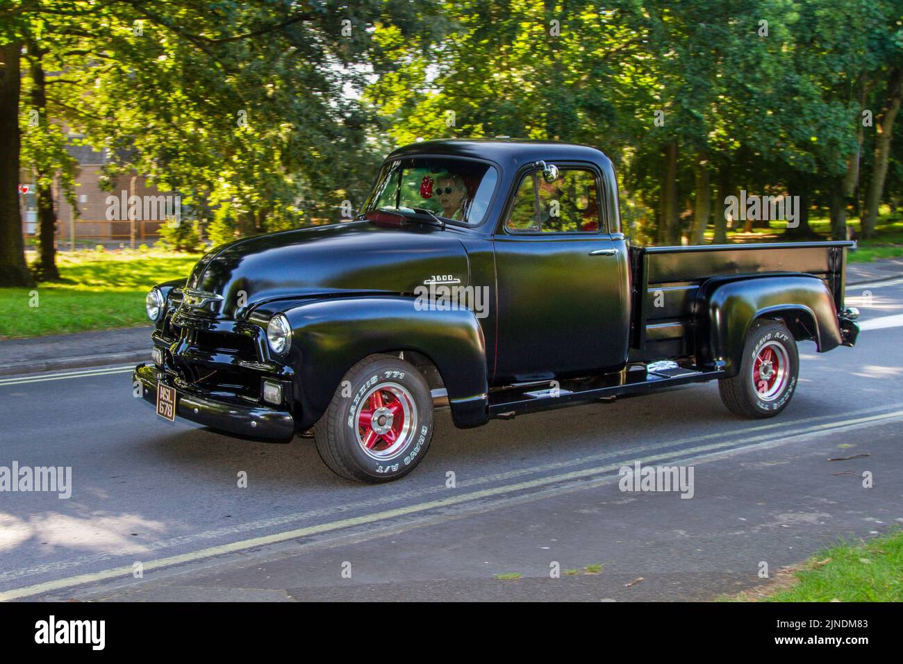 1954, 50s, fifties Chevrolet GMC. 6600cc Chevvy; Vintage cars on display at the 13th Lytham Hall Summer Classic Car & Motorcycle Show, a Classic Vintage Collectible Transport Festival. Stock Photo