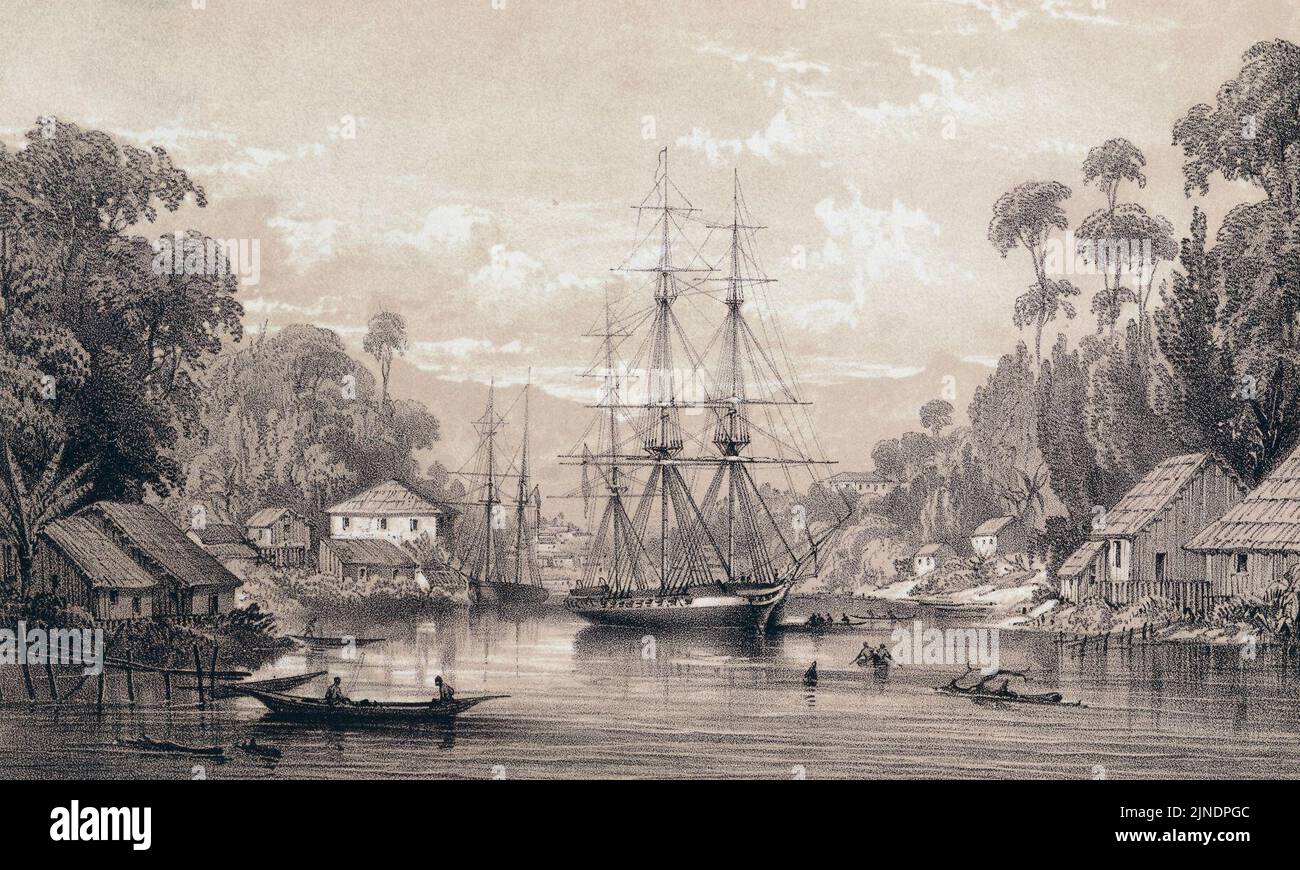 The British ship Dido off the coast of Sarawak, Borneo, 1843 5457 Stock Photo