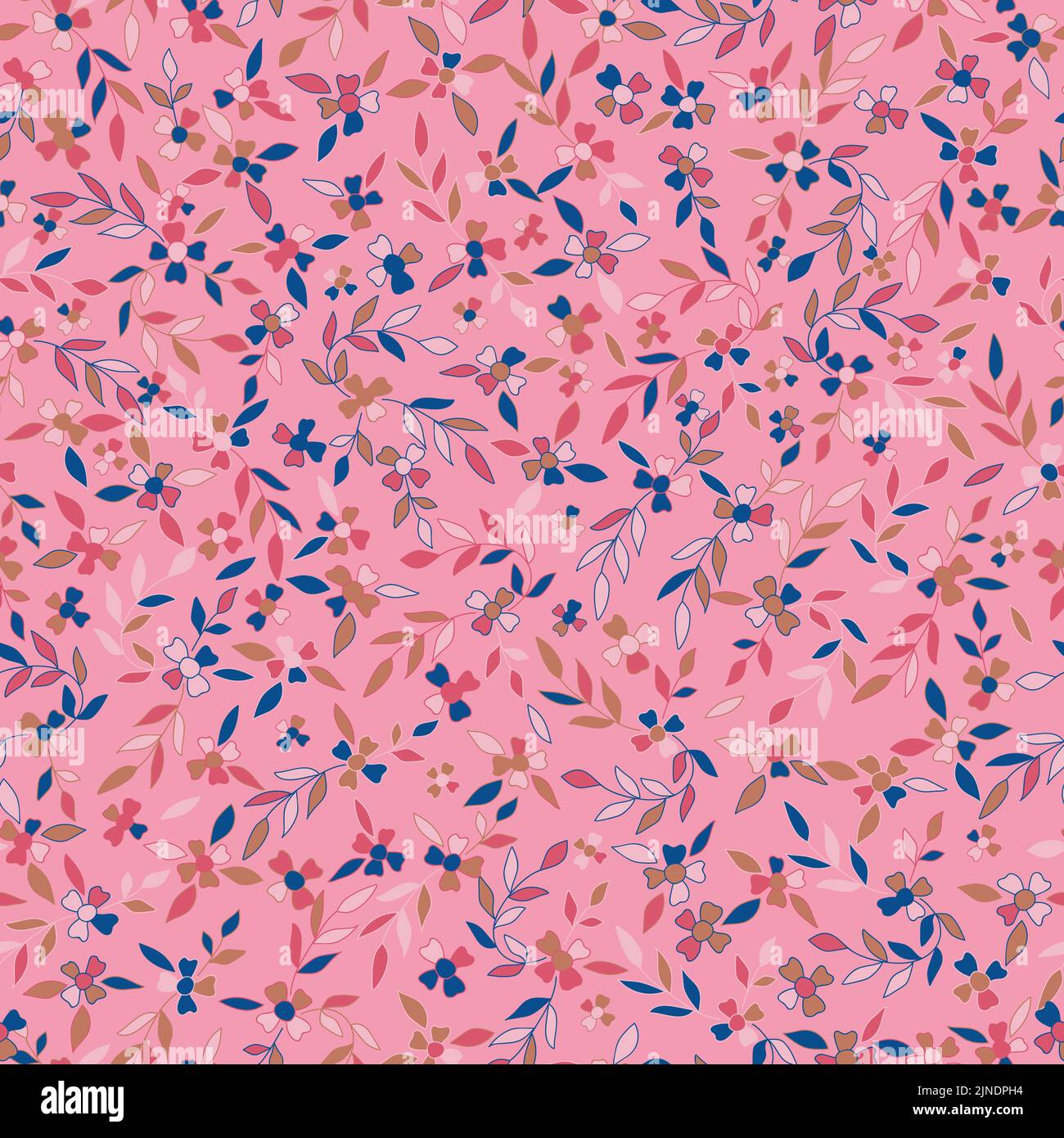 Cute ditsy floral seamless pattern. Vintage flowers on a pink