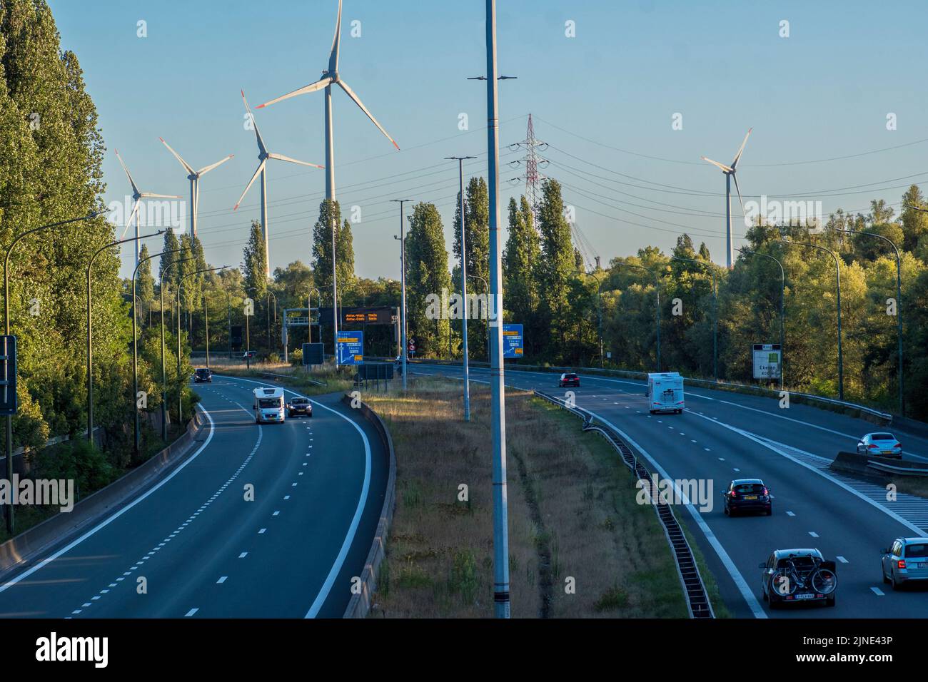 View on A12 highway in Ekeren, vincinity of Antwerp, Belgium. Stock Photo