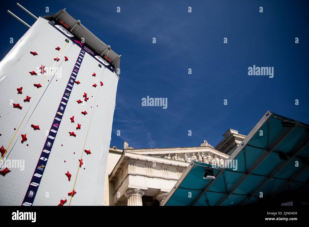 Munich, Germany. 11th Aug, 2022. Munich, August 11th 2022 Speed Climbing tower for Sport