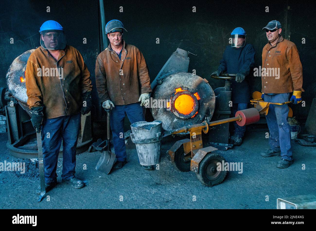 Foundry workers in a small metal casting family foundry in Perth
