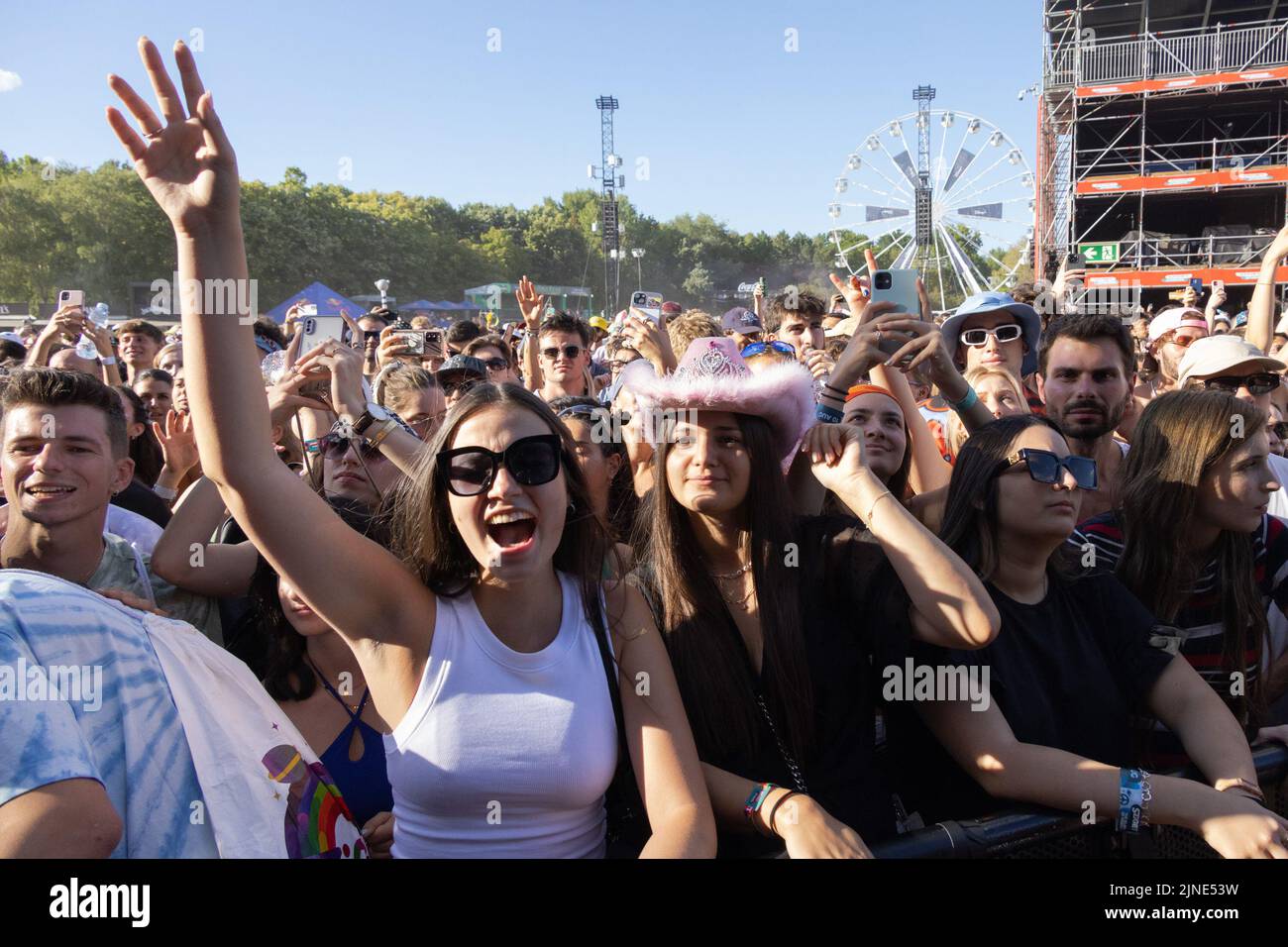Budapest. 10th Aug, 2022. People enjoy a concert at Sziget Festival in Budapest, Hungary on Aug. 10, 2022. Credit: Attila Volgyi/Xinhua/Alamy Live News Stock Photo