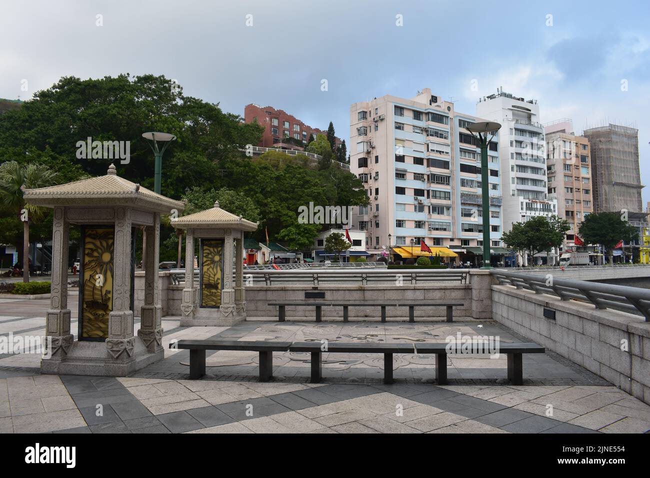 A view of Stanley waterfront embankment of Stanley Bay in Hong Kong city. Town promenade landscape Stock Photo