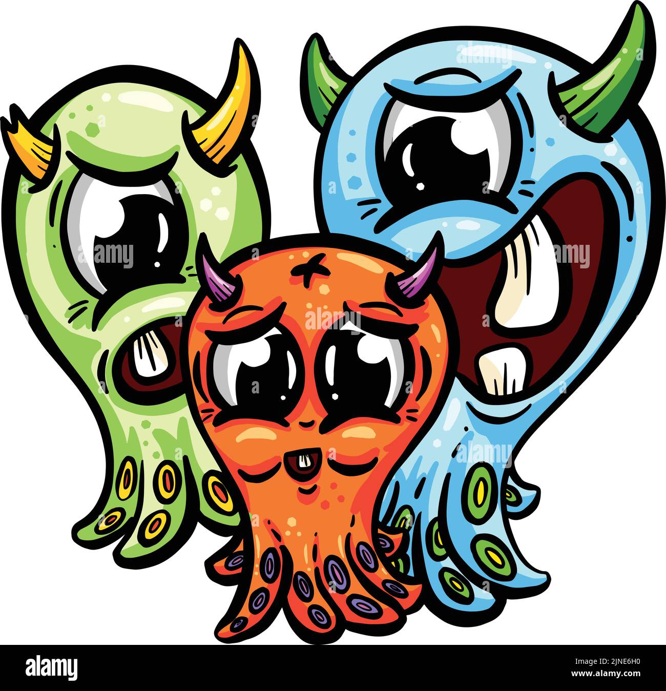 Cute Weird Alien Monster Cartoon Characters as Mascots or Logo Design Stock Vector