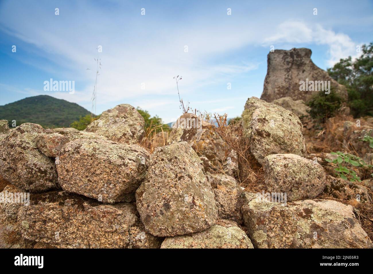Summer landscape with ruins of Filitosa, megalithic site in southern Corsica, France Stock Photo