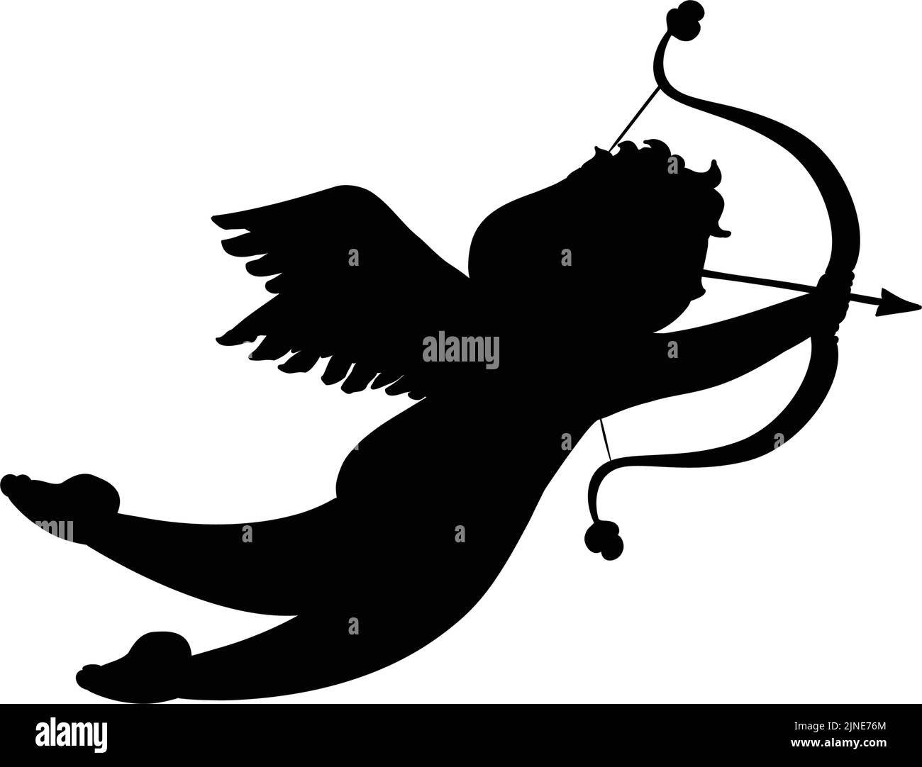 Cupid pulling bow and arrow of love black silhouette Stock Vector Image