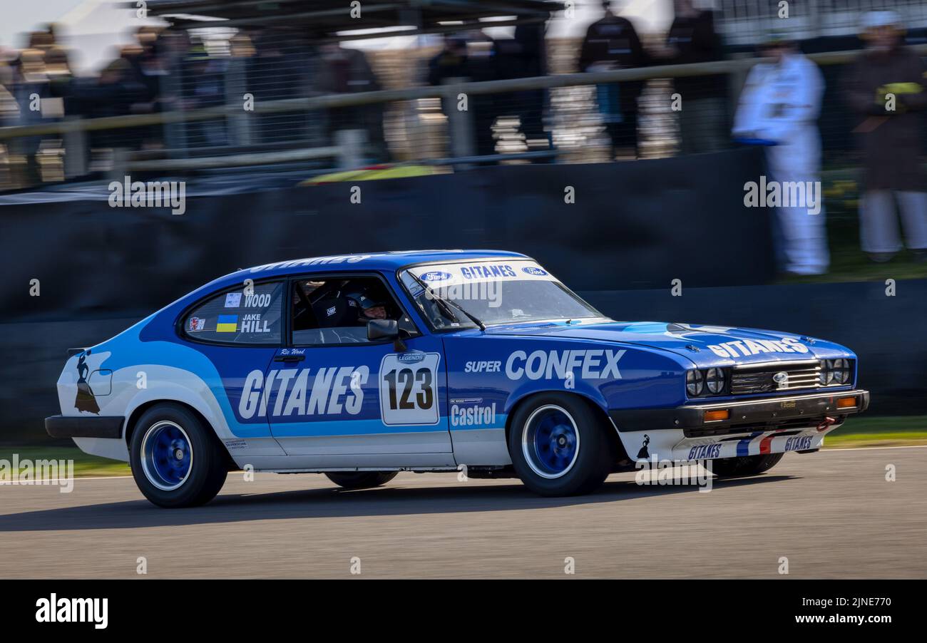 1980 Ford Capri III 3.0S with driver Ric Wood during the Gerry Marshall Trophy race at the Goodwood 79th Members Meeting, Sussex, UK. Stock Photo