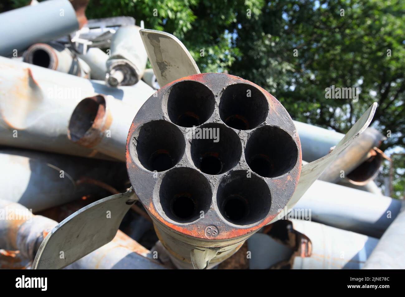 KHARKIV, UKRAINE AUGUST 10, 2022 The fragments of Russian missiles