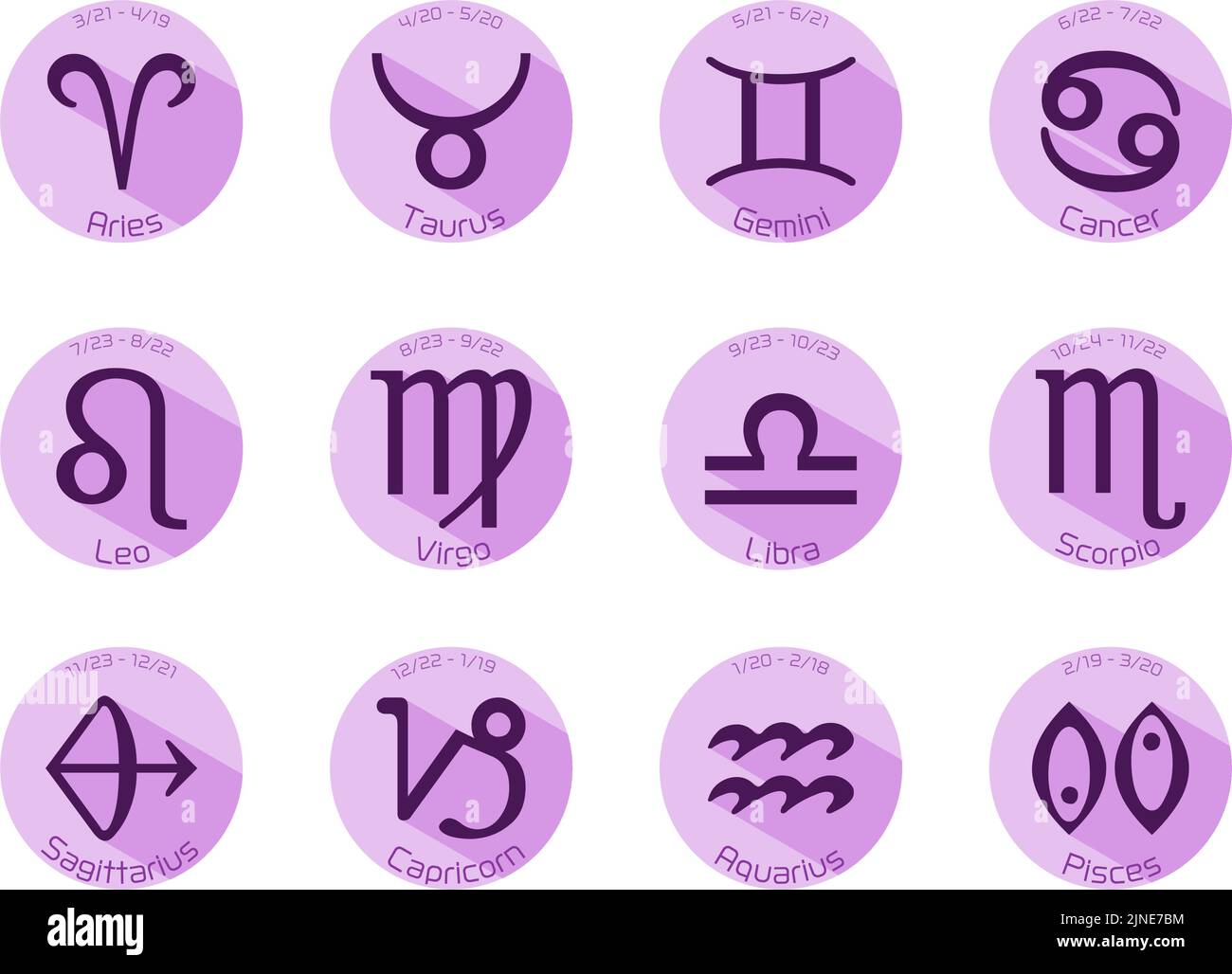 12 constellations icon set, vector illustration, purple Stock Vector ...