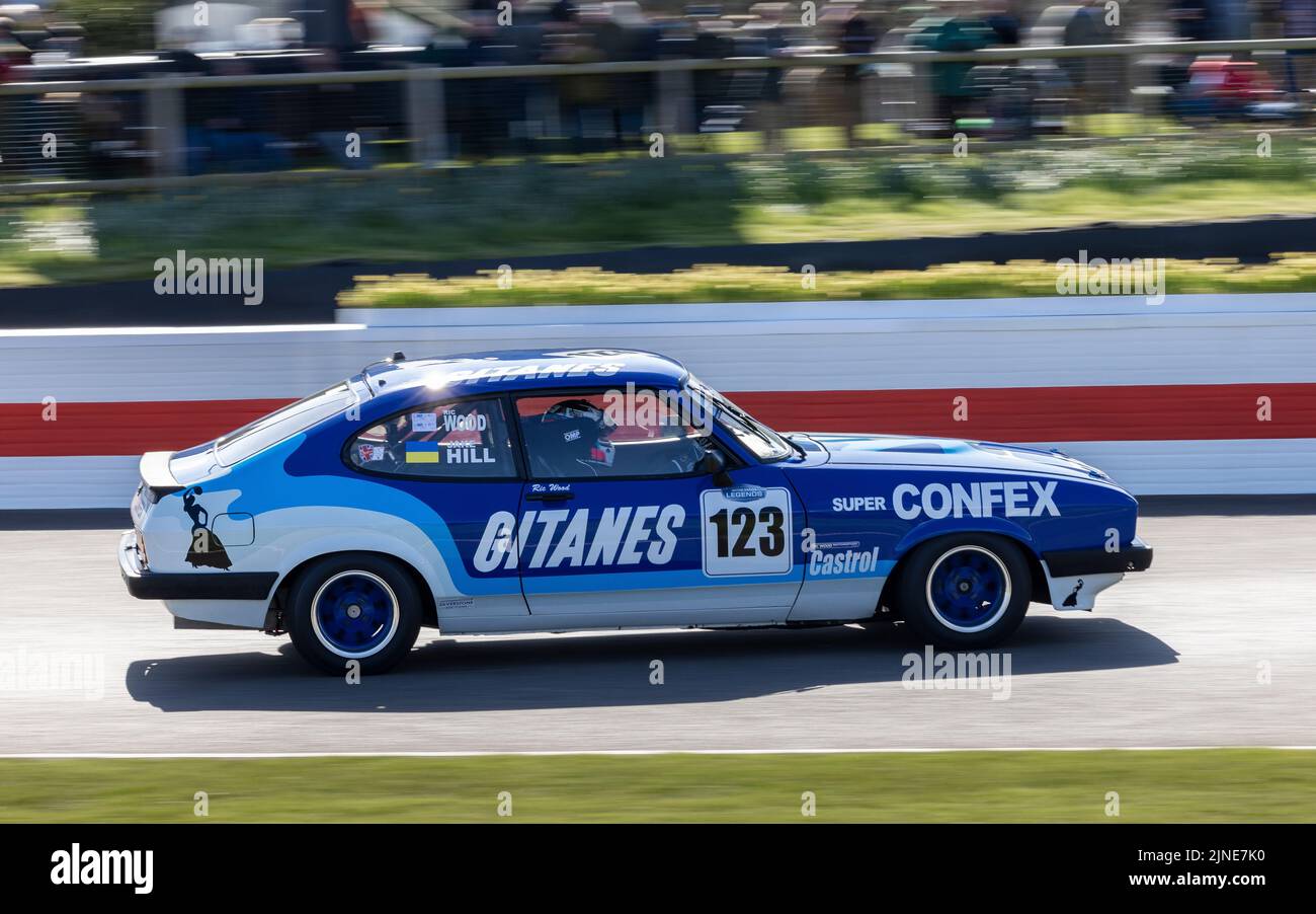 1980 Ford Capri III 3.0S with driver Ric Wood during the Gerry Marshall Trophy race at the Goodwood 79th Members Meeting, Sussex, UK. Stock Photo