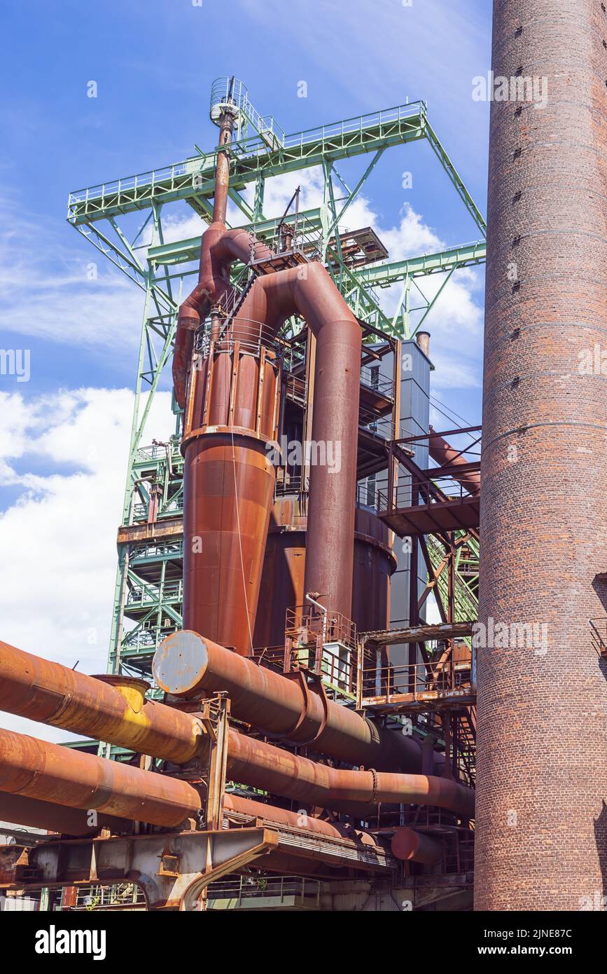 Editorial: HATTINGEN NORTH RHINE-WESTPHALIA, GERMANY, JUNE 12, 2022 - Heat recovery tower for the blast furnace of the Henrichshuette Ironworks Stock Photo