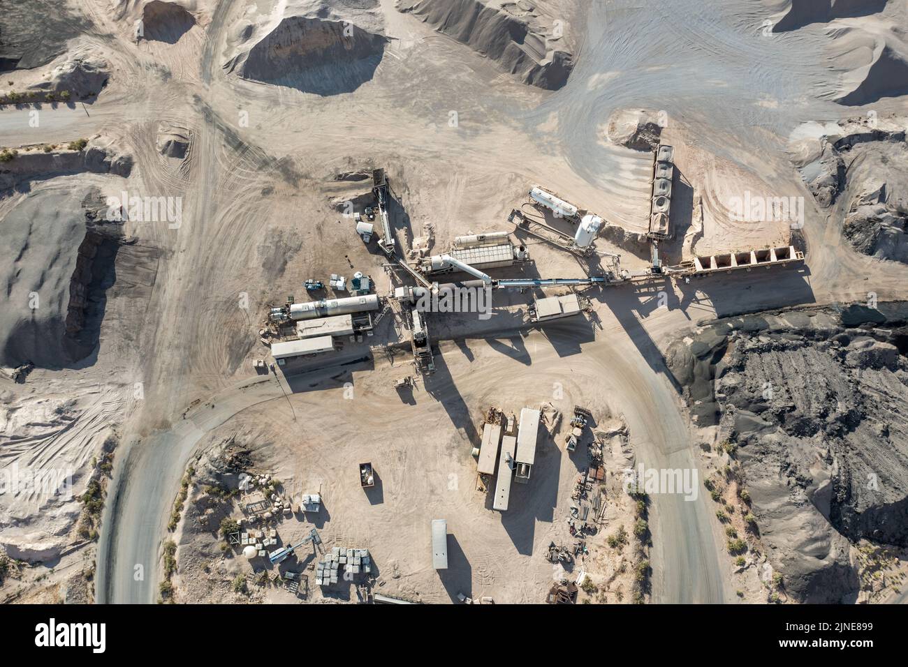 Aerial view of a mobile asphalt drummix plant in a gravel pit in