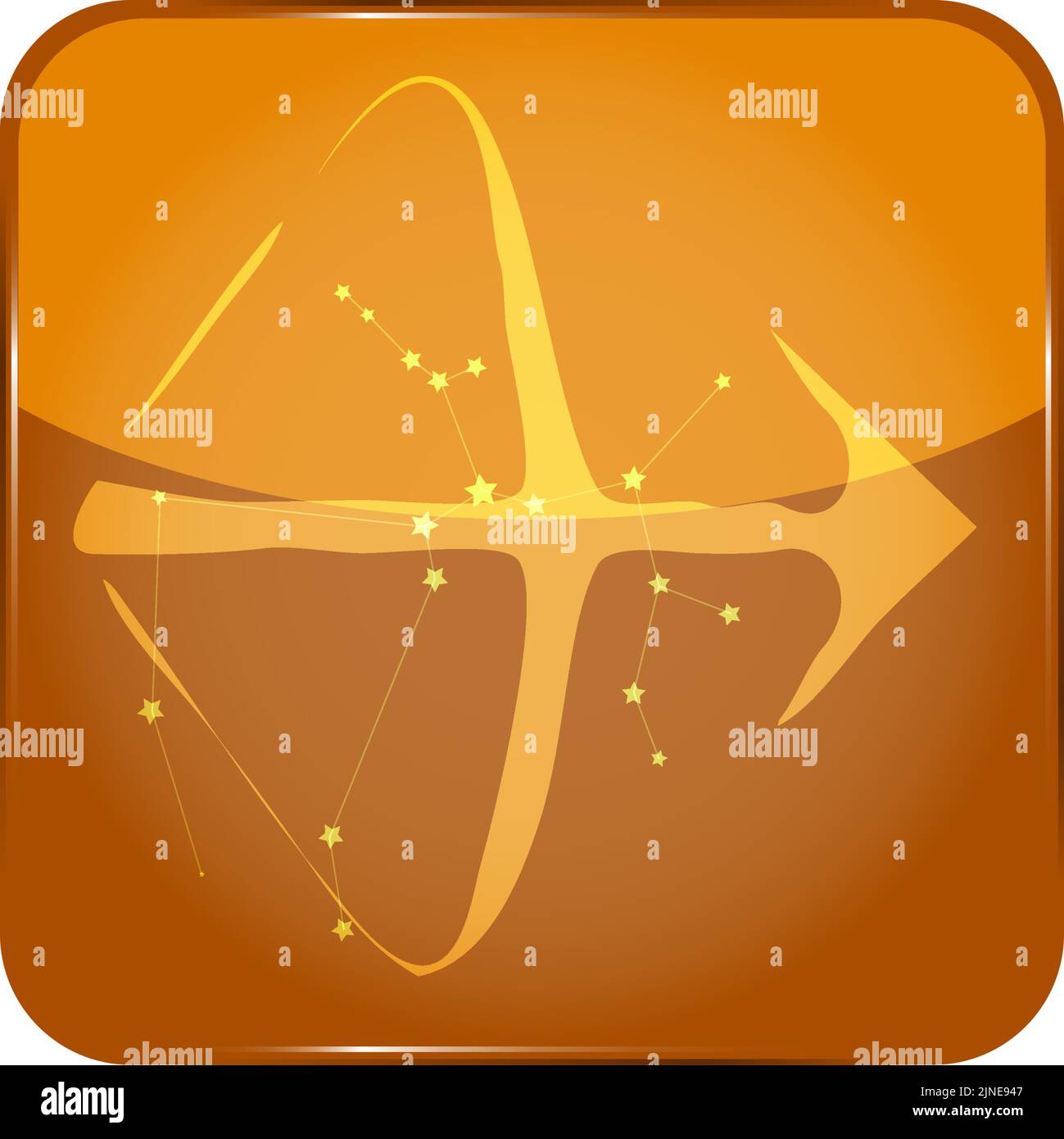 12 constellation yellow button icon with star shape: Sagittarius Stock Vector