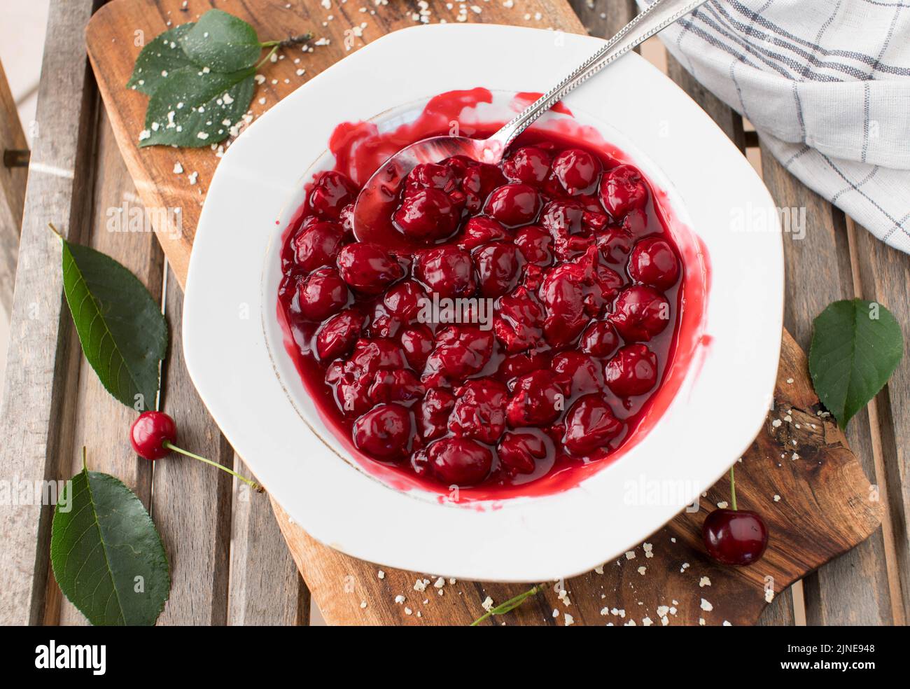 Cherry compote fresh and homemade cooked Stock Photo Alamy