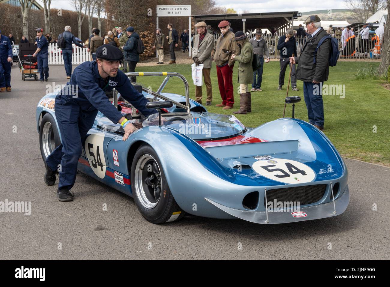 Stuart Hall's 1965 McLaren-Chevrolet M1B in the paddock before the Surtees Trophy race at the Goodwood 79th Members Meeting, Sussex, UK. Stock Photo