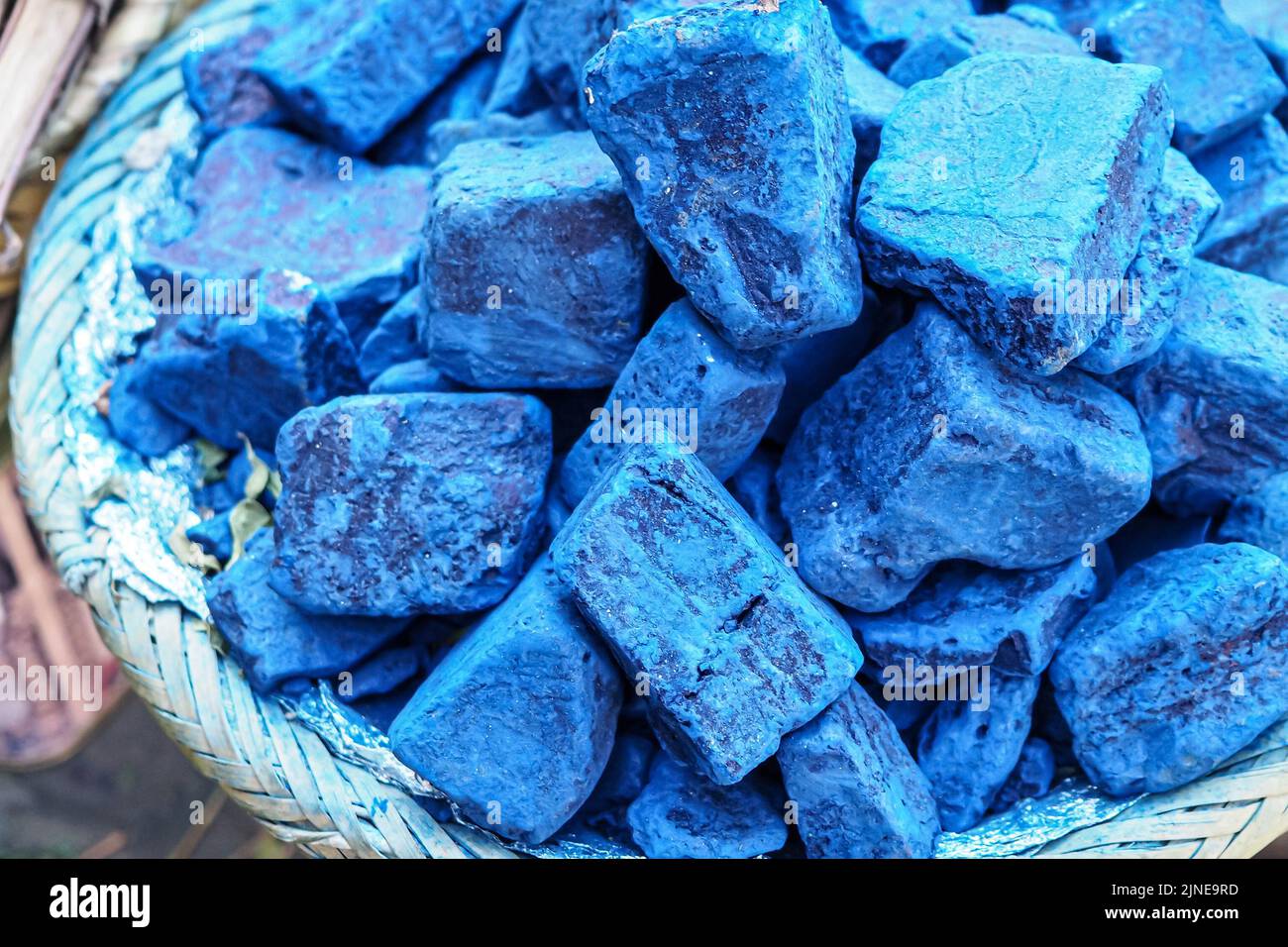 Blue indigo color stones displayed at traditional souk - street ...