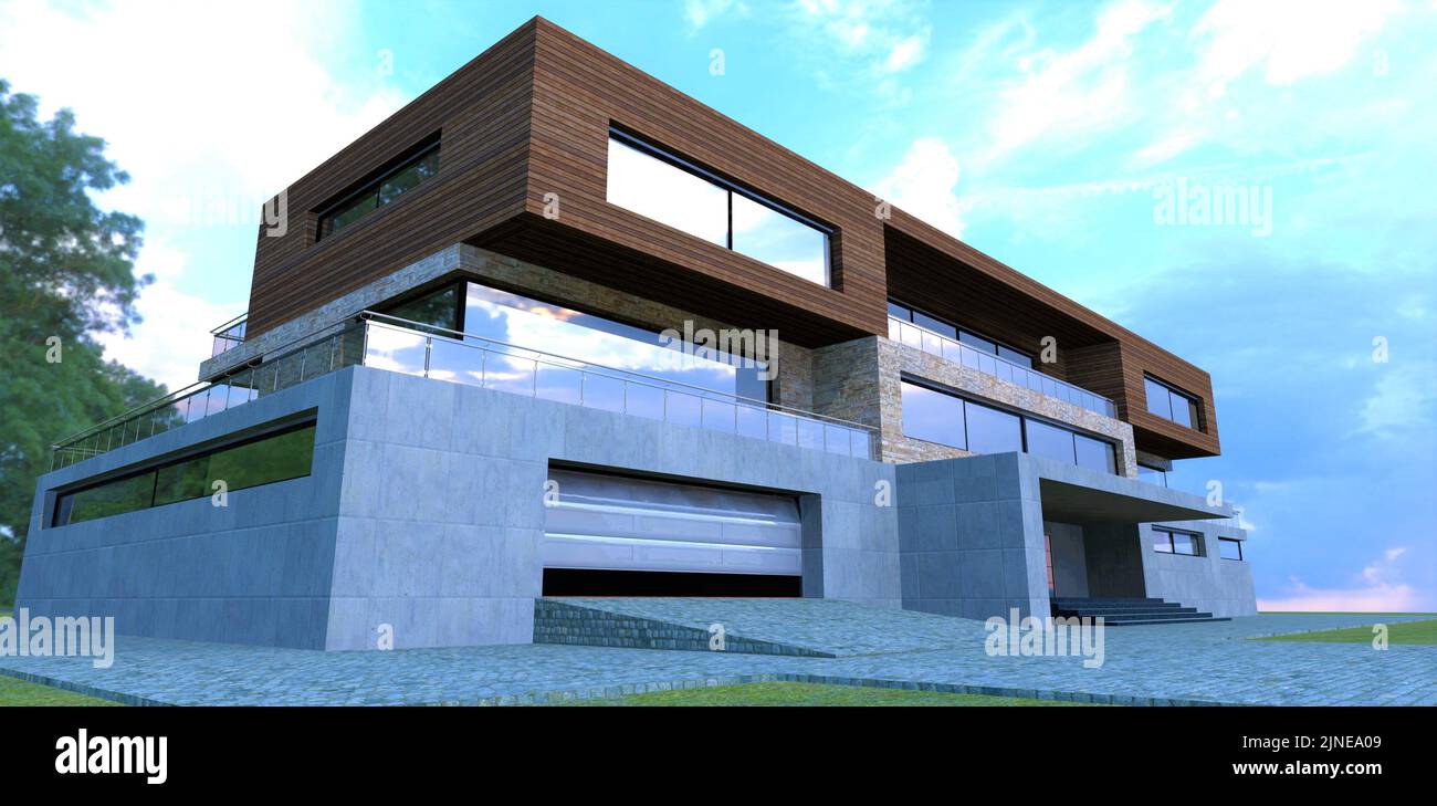 Entrance to the garage for cars. Metal automatic lifting gates ...