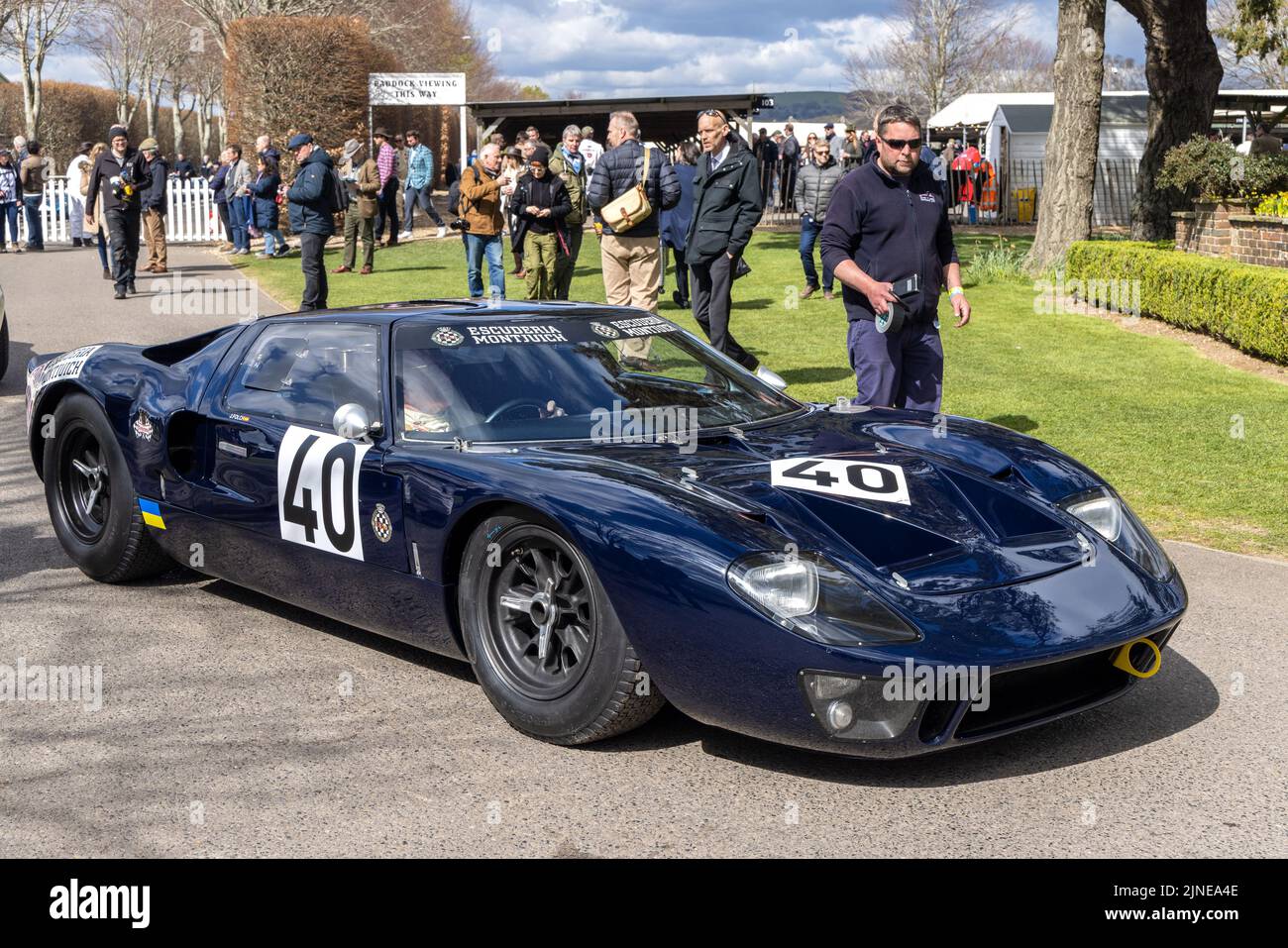 Joachin Folch-Rusinol's 1966 Gord GT40 moves through the paddock prior to the Surtees Trophy race at the Goodwood 79th Members Meeting, Sussex, UK. Stock Photo
