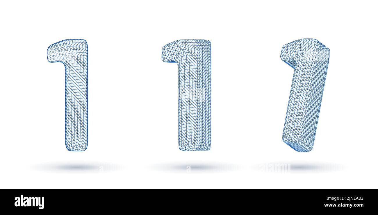 Number one wireframe high polygonal outline low poly style vector