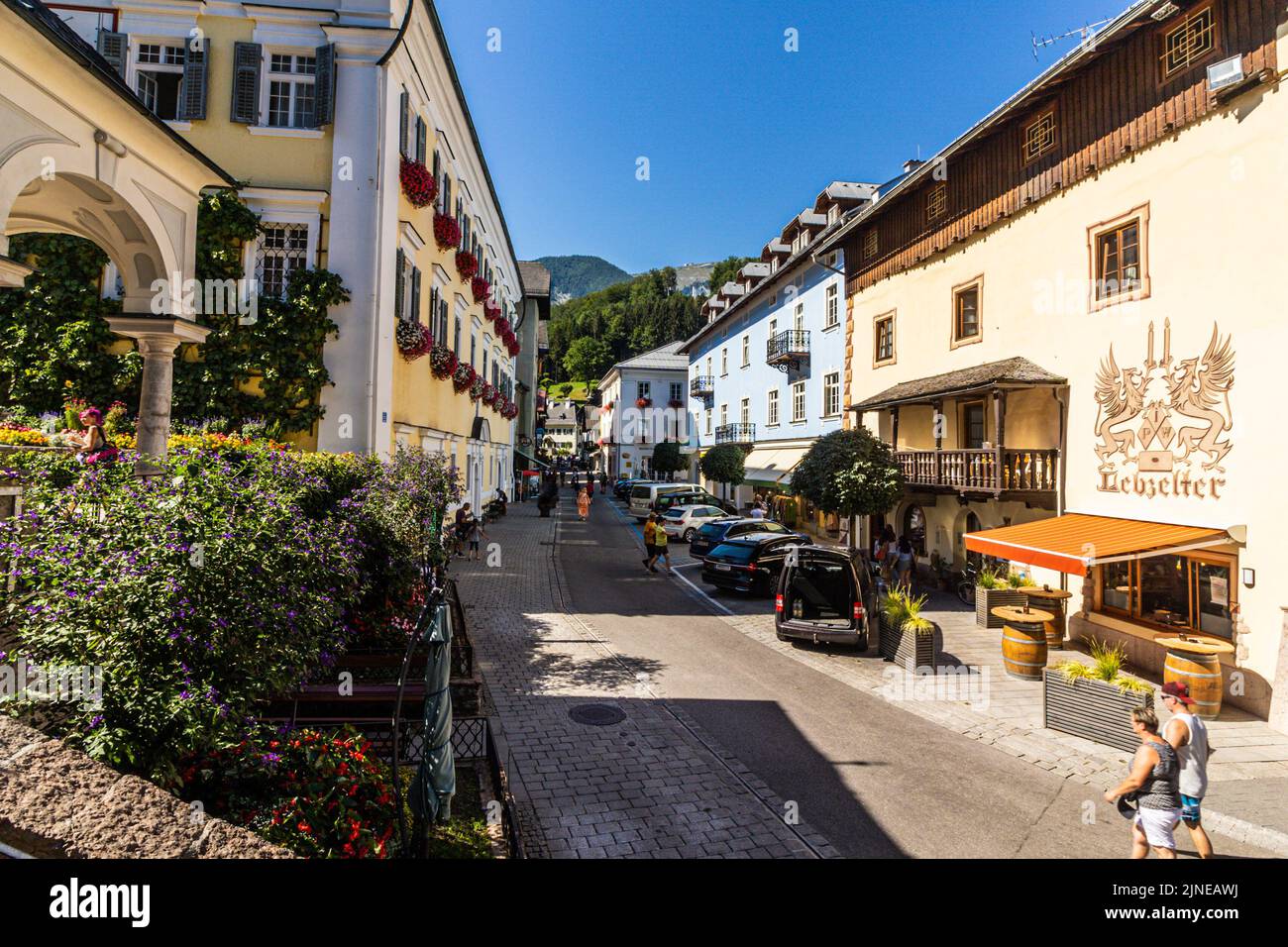 St. Wolfgang in Salzkammergut is a market town consisting of very picturesque buildings and homes in Austria, Europe Stock Photo
