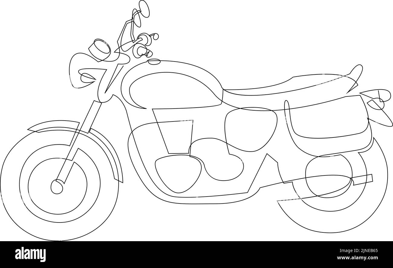 One line drawing of vintage chopper motorcycle. Retro motorbike transportation concept continuous line graphic. Vector illustration Stock Vector