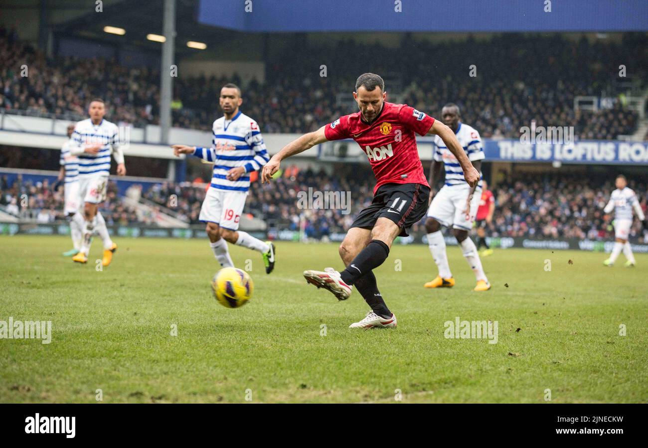 QPR v Manchester United. 23.2.13 Ryan Giggs goal - Wayne Rooney celebs      picture by Pixel8000 Ltd Stock Photo