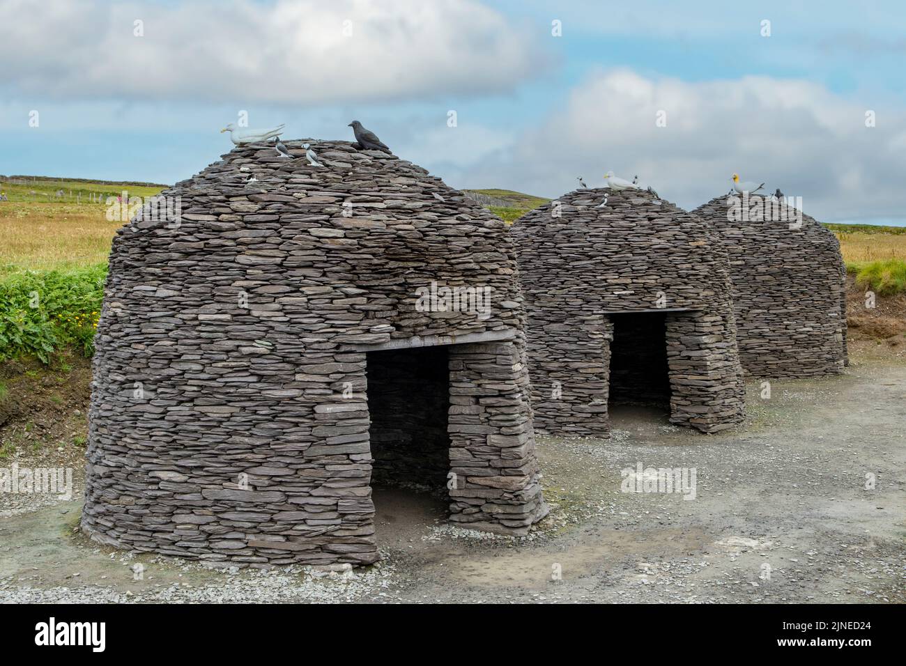 Beehive Huts at Kerry Cliffs, near Portmagee, Co. Kerry, Ireland Stock Photo