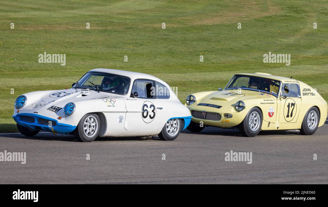 1963 Rochdale Olympic & 1965 Lenham GT with drivers Charles Rainford and Nick Padmore. Goodwood 79MM, Sussex, UK. Stock Photo