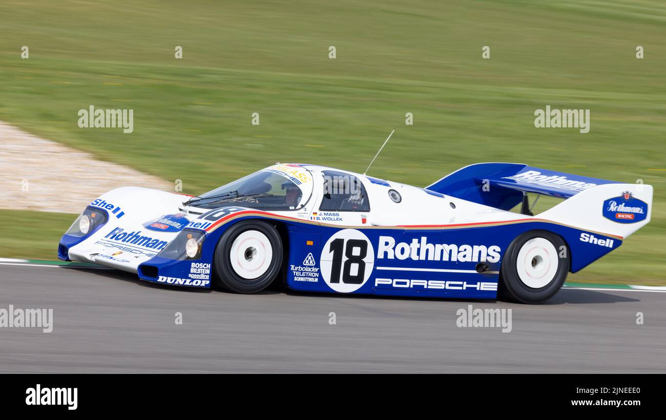 1987 Porsche 962C on a demonstration run at the Goodwood 79th Members Meeting, Sussex, UK. Stock Photo