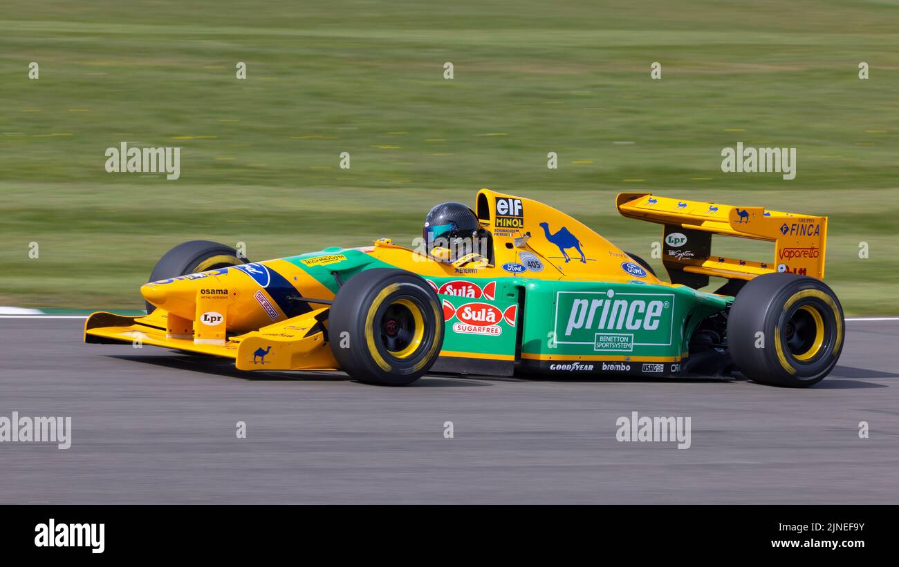 1993 Benetton-Ford B193 F1 car with driver Stephen Ottavianelli at the 79th Members Meeting, Goodwood, Sussex, UK. Stock Photo