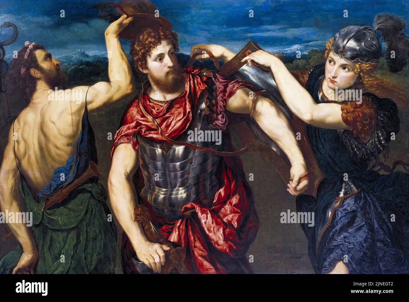 Paris Bordone painting, Perseus Armed by Mercury and Minerva, oil on canvas, 1545-1555 Stock Photo