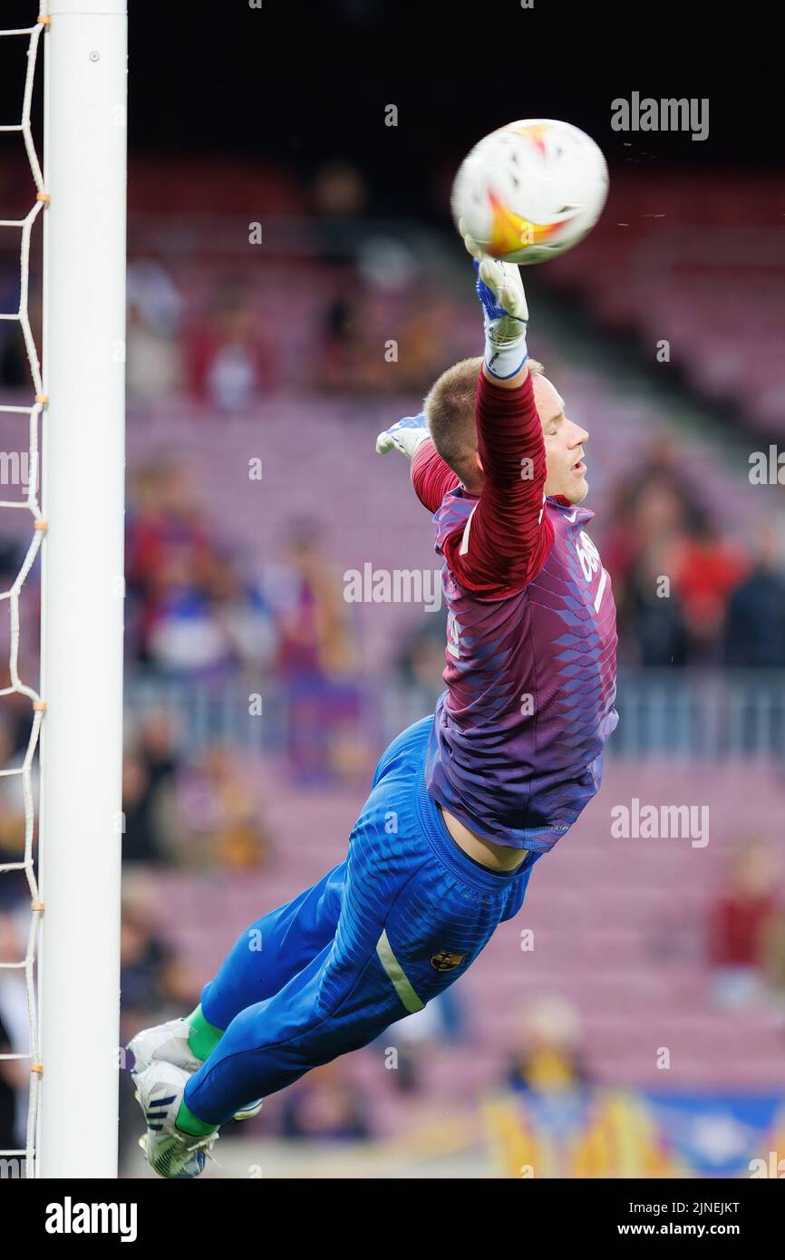 BARCELONA - MAY 1: Ter Stegen in action during the La Liga match between FC Barcelona and RCD Mallorca at the Camp Nou Stadium on May 1, 2022 in Barce Stock Photo