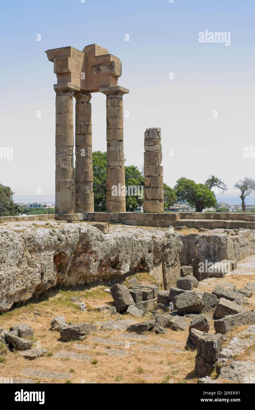 Apollo temple ruins at Acropolis of Rhodes, Greece Stock Photo - Alamy