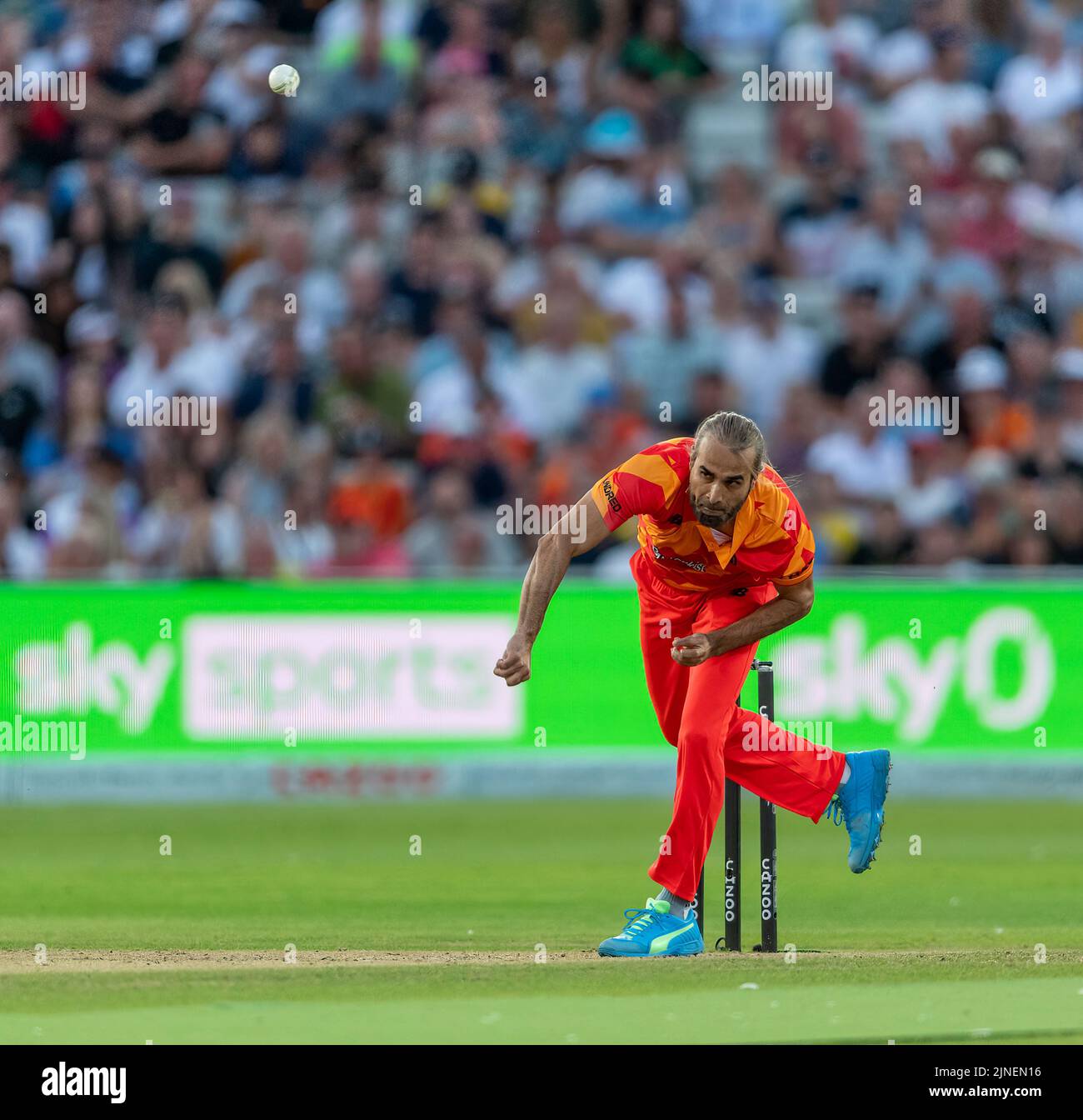 Imran Tahir of Birmingham Phoenix bowling in The Hundred Stock Photo