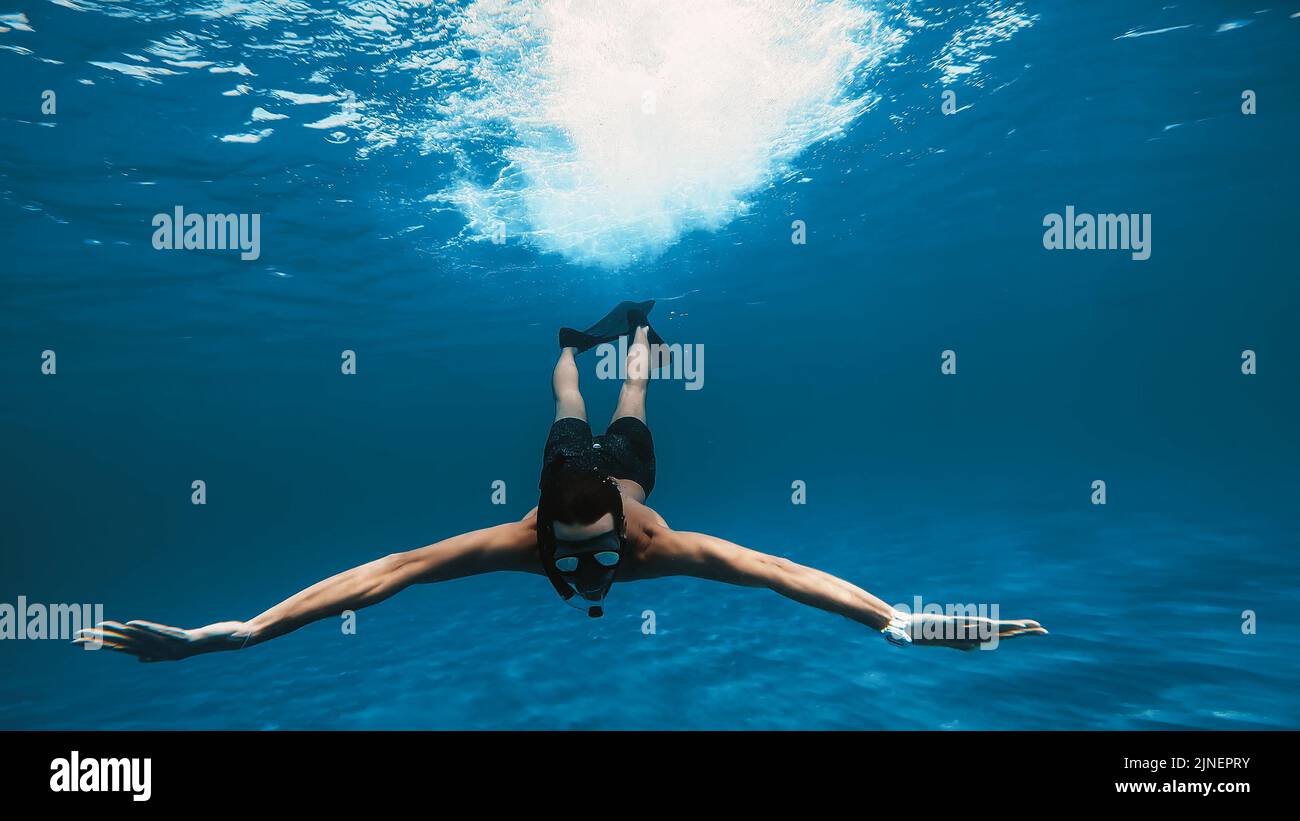 Diving Underwater the sea With Long Fins Stock Photo Alamy