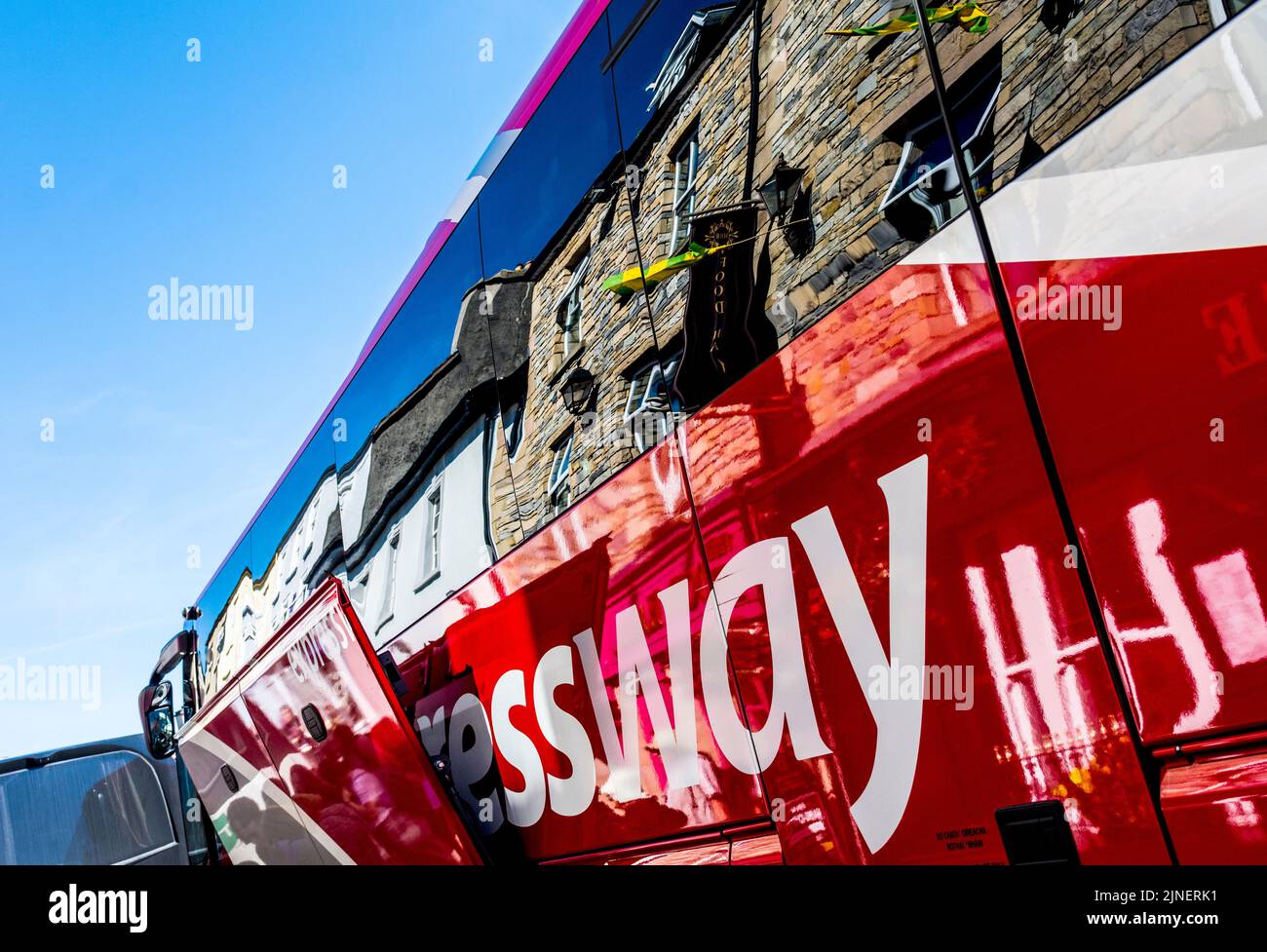 Bus Eireann Expressway coach reflections , Donegal Town, County Donegal, Ireland Stock Photo