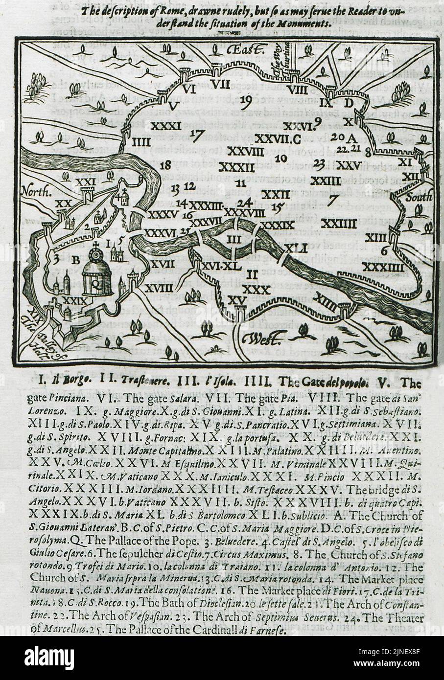 The description of Rome, drawne rudely, but so as may serve the reader to understand the situation of the monuments - Moryson Fynes - 1617 Stock Photo