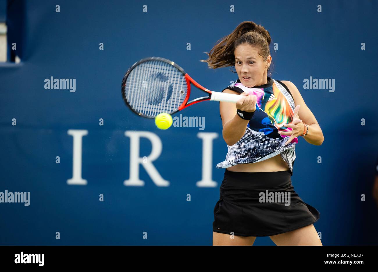 Daria Kasatkina of Russia in action against Bianca Andreescu of Canada  during the first round of the 2022 National Bank Open WTA 1000 tennis  tournament on August 9, 2022 in Toronto, Canada -