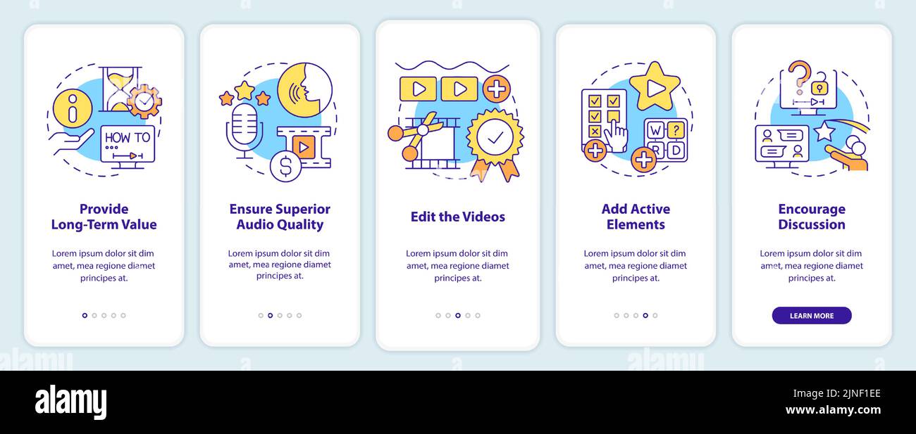 Elearning video tips onboarding mobile app screen Stock Vector Image ...