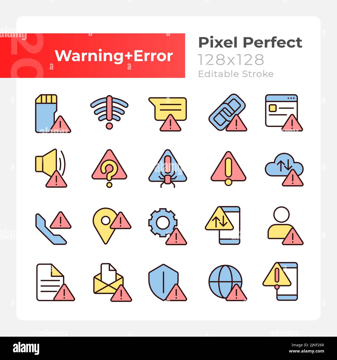 Warning signals pixel perfect RGB color icons set Stock Vector Image