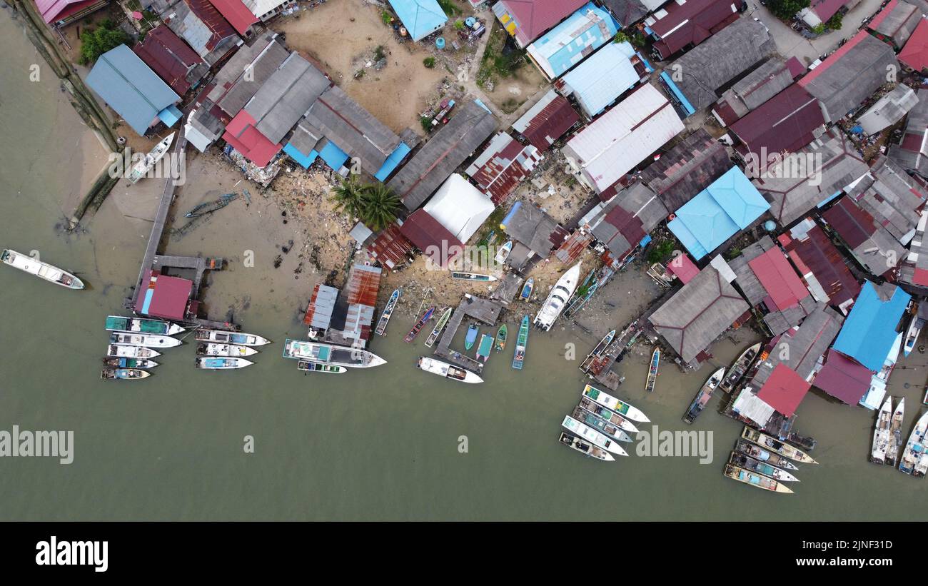 Aerial view of fishing boats anchored at sea Stock Photo - Alamy