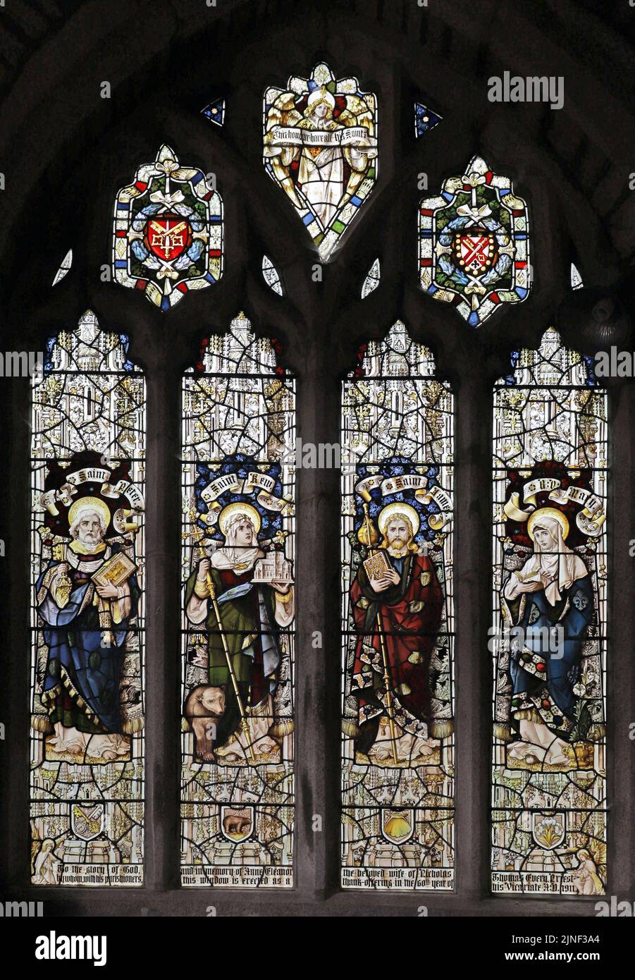 Stained glass window by Percy Bacon & Brothers depicting Saints Peter