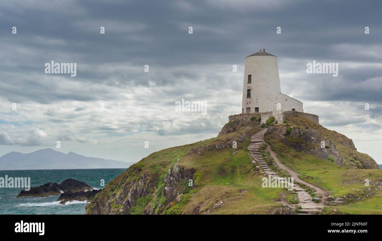 Lighthouse, Llanddwyn Island, Newborough, Anglesey, North Wales, UK. August 2022 Stock Photo