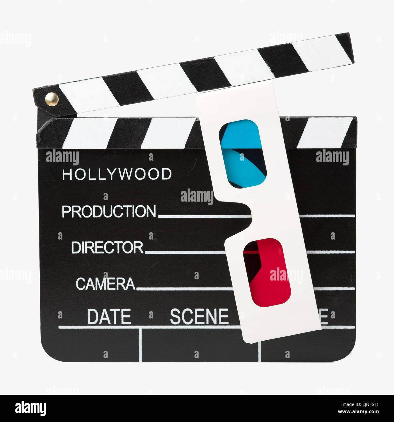 Hollywood clapper board with 3d glasses - isolated on white with clipping path Stock Photo