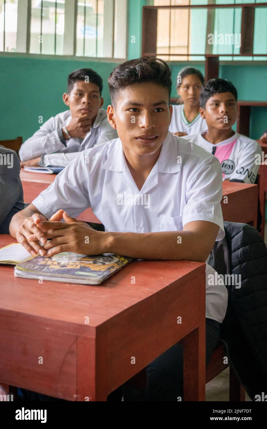 Teenagers and Pre-teens attend secondary school in Ayacucho in the Peruvian Amazon Stock Photo