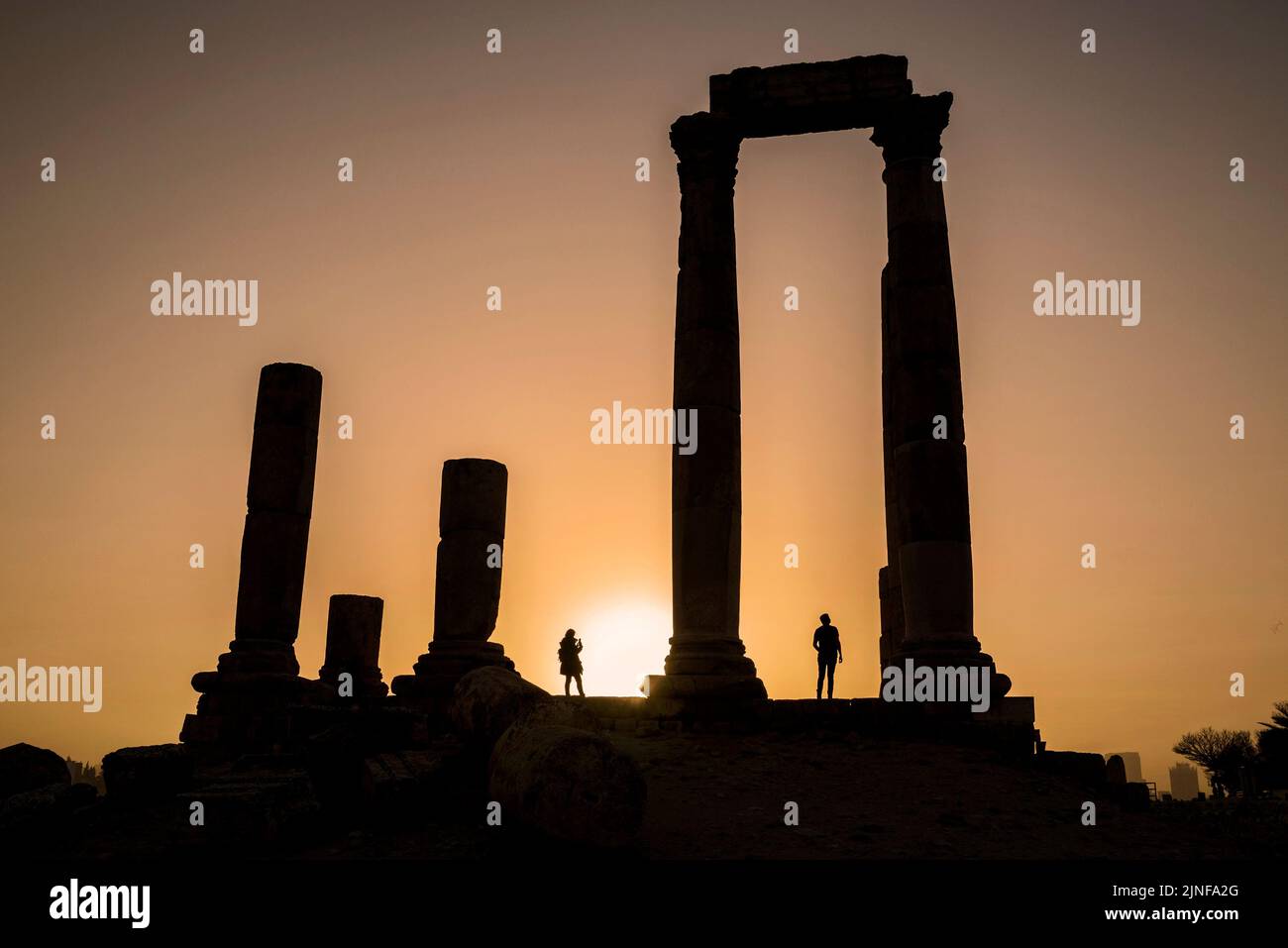 The Temple of Hercules at sunset at the citadel, Amman, Jordan Stock Photo